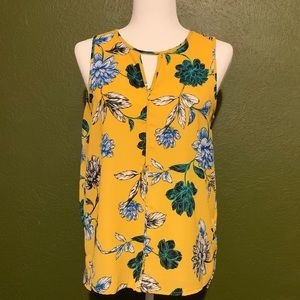 c & e Yellow Sleeveless Floral Blouse M